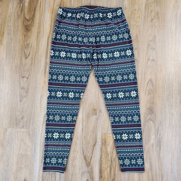 🔸️NWT Apt 9 Green w/Cream & Red Holiday Snowflake Print Leggings Medium - Picture 3 of 9